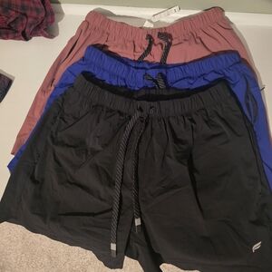 Fabletics Athletic Shorts Trio in Brown, Blue, and Black